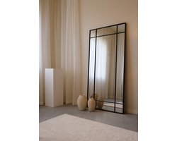 VIDI Elyse – Grote Spiegel met Zwart Raster - Passpiegel - Wandspiegel Horizontaal & Verticaal Ophangen Mogelijk – 90 x 180 cm – Staal