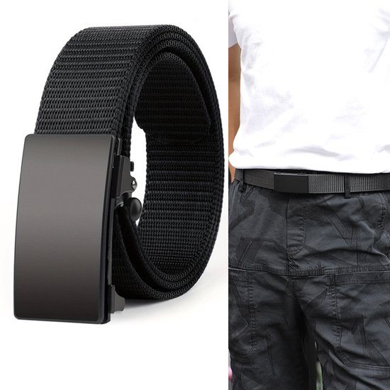 flintronic Riemen voor mannen, werkriemen voor mannen, verstelbare nylon stoffen riem, snelsluiting metalen gesp riem/metalen vrije canvas plastic gesp riem, lichtgewicht ademend, Zwart-b, 120
