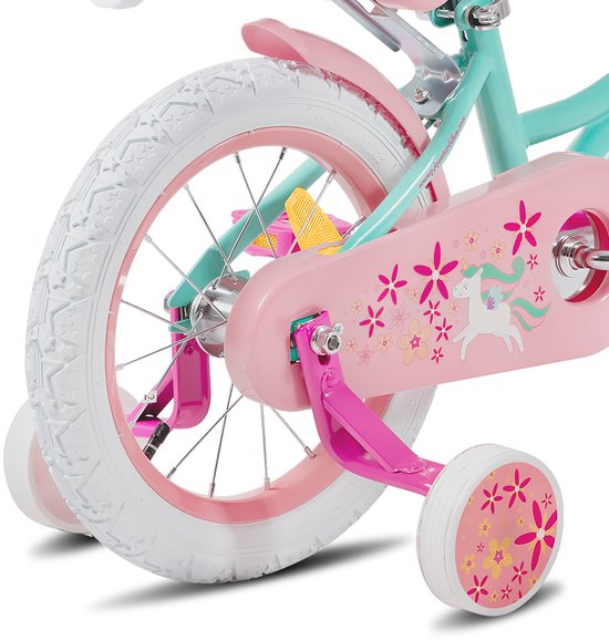 Joystar Unicorn Kinderfiets voor Meisjes - 14 Inch - Mand - Zijwieltjes - Bel - Handrem - Groen van JOYSTAR — afbeelding 5