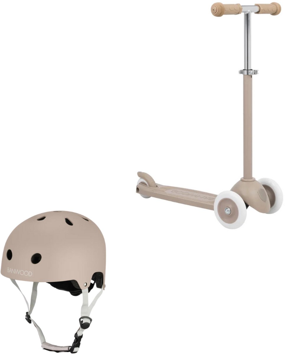 Banwood Eco Scooter + Eco Fietshelm - Sand - kinderstep - kinder helm - voordeelset