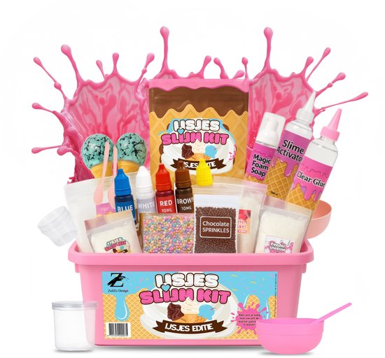 ZoëZo - Slijmkit IJssalon - DIY Slijm Maken voor Kinderen - Slijmpakket met Stap-voor-Stap Handleiding - IJssalon Speelgoed - Cadeau Jongen en Meisje 6 Jaar