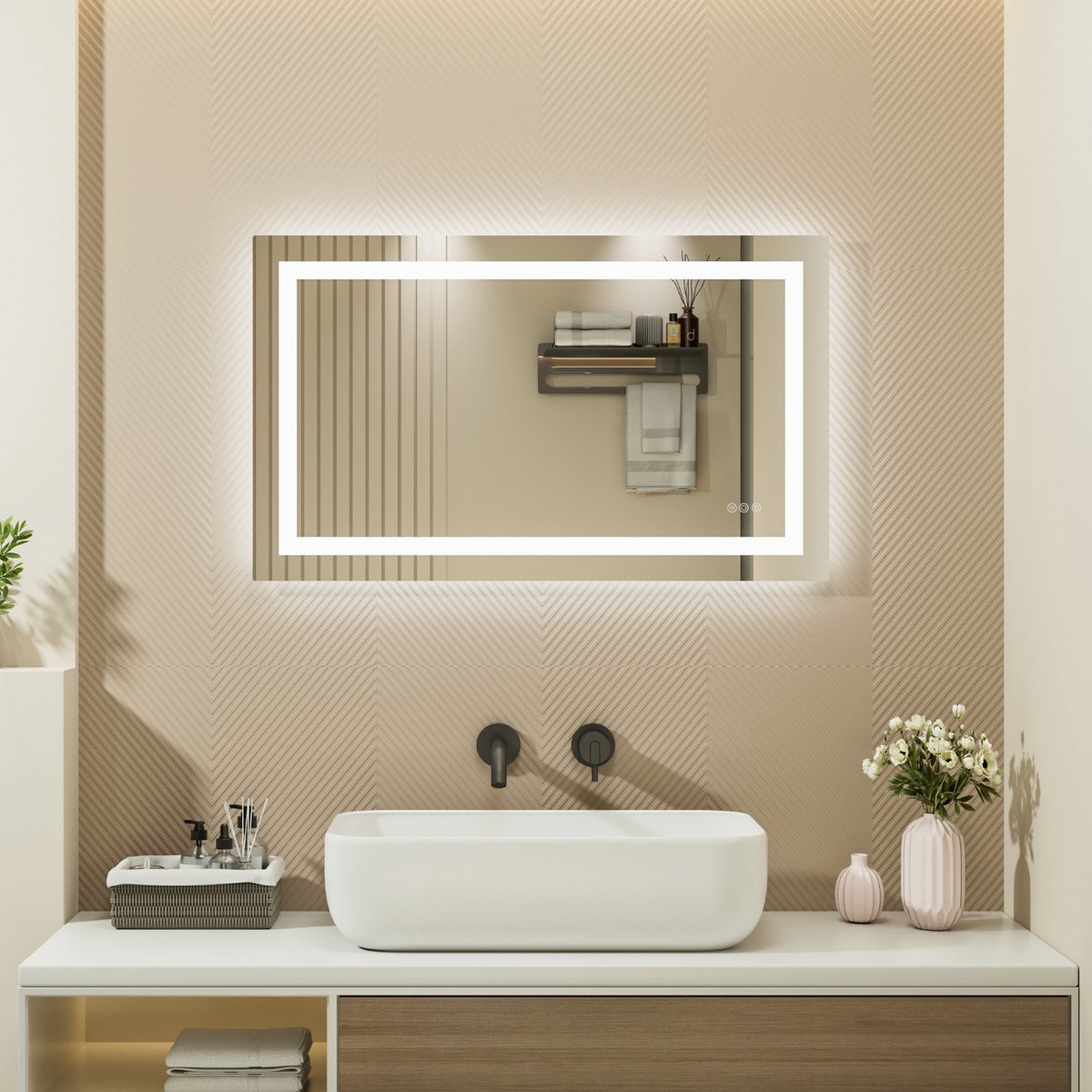Auralum max - Badkamerspiegel met LED Verlichting - Badkamer Spiegel - Spiegel Badkamer - Spiegel Douche - Dimbaar - Wandspiegel - Badkamer/Make-up spiegel - Anti Condens Douchespiegel - Warm/Neutraal/Koud Wit - 100X60cm