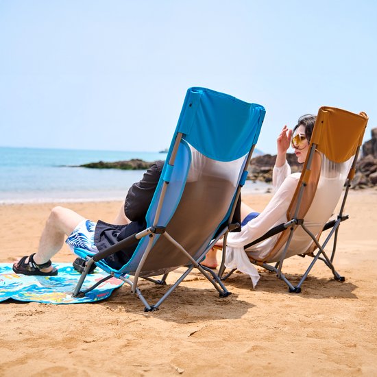 TIMBER RIDGE 2 Stuks Strandstoelen - Opvouwbaar & Lichtgewicht - 150KG draagvermogen - Hoge mesh rugleuning - Voor strand & camping - Blauw van Merkloos — afbeelding 2