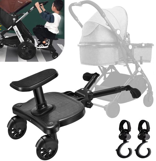 Meerijplank - met Zitje, Pedalen en Passagiersplank - voor Kinderwagens Of Kinderwagens - Kinderwagenplank - Universeel