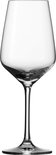 Un verre à vin vide, transparent, avec une tige fine et un calice effilé sur fond noir.