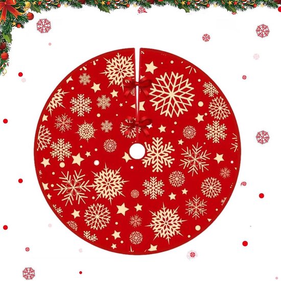 Kerstboomrok 90cm - Sneeuwvlokken - Kerstkleed - Kerstboomkleed - Kerst Versiering Decoratie - Kerstrok Kleed - Ronde kerstboomhoes - Kerstboom-voetafdekking - Kerstdecoratie - Vloerkleed - Rood