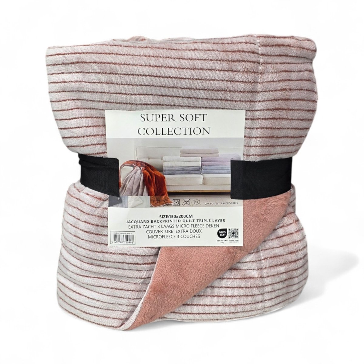 Luxe Fleece deken - Plaid 150x200cm - Triple Layer - Dubbelzijdig - Roos