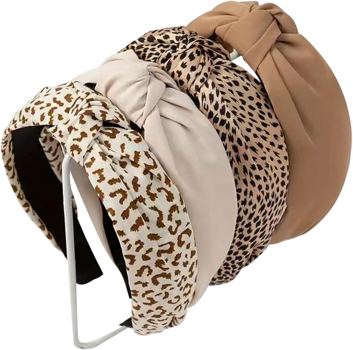 4-delige haarbandenset voor dames en meisjes, plastic geknoopte haarbanden met bloemenprint, modieuze brede Boheemse haarspelden, antislip haaraccessoires