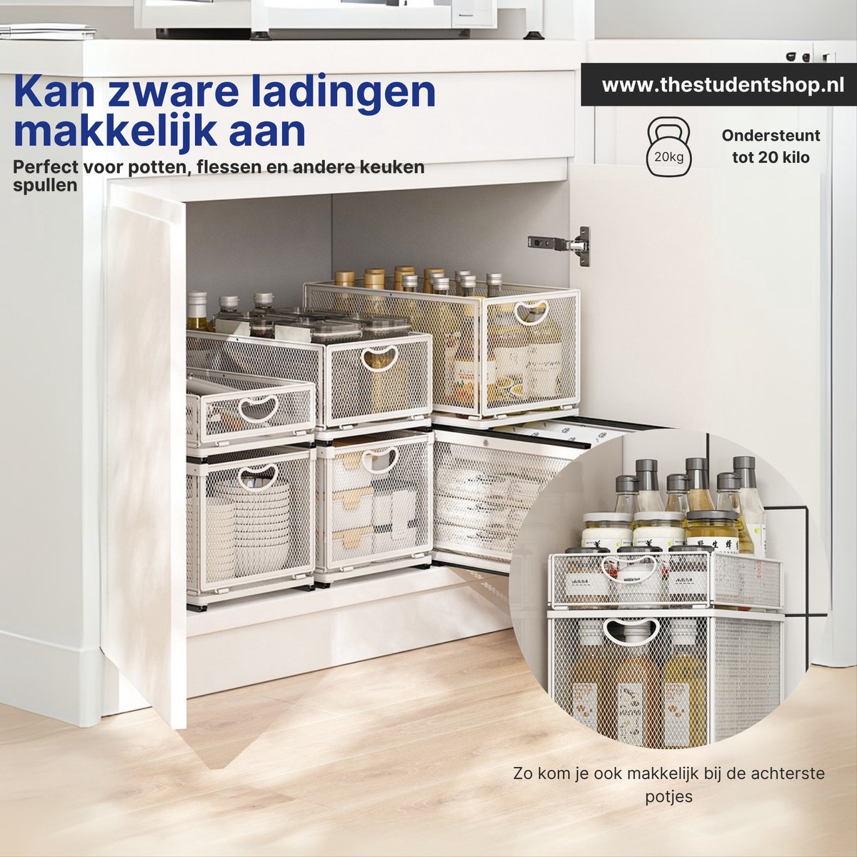 DKE® Keukenlade schuiflade organizer, gootsteenkast en keukenkast organizer, telescopisch keukenrek, maat L 40x24x21,2 cm, wit — cadeau in Cadeau-ideeën - foto 3