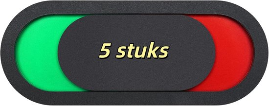 Statusbordje met schuif, groen en rood, met tekst '5 stuks'.