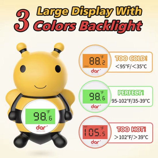 Baby Bad Thermometer Editie: Bijen - Digitaal + LED Display - Veilige Badtemperatuur & Drijvend Speelgoed - Instelbaar °C/°F - speelgoed voor Baby’s & Peuters van Merkloos — afbeelding 4