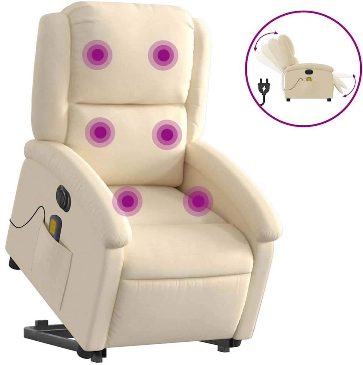 vidaXL Sta-op-massagestoel - elektrisch - verstelbaar - stof - crèmekleurig