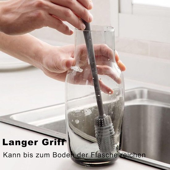 Flessenborstel - Schoonmaakborstel - Siliconen Flessenborstel - 3 Stuks - Geschikt voor Het Wassen van Flessen - Karaffen en Thermoskannen - Siliconen - 32 x 3 CM van Merkloos — afbeelding 4