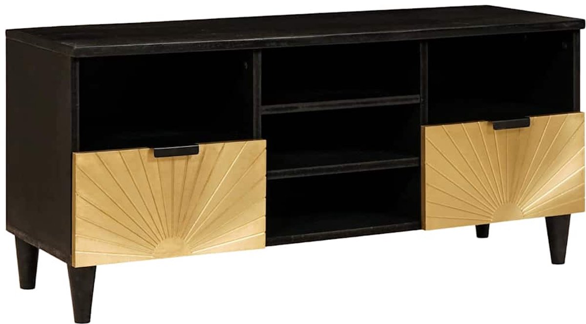 vidaXL - TV - Kast - met - lade - Zwart - en - Goud - 100 - x - 33 - x - 46 - cm - Bewerkt - hout