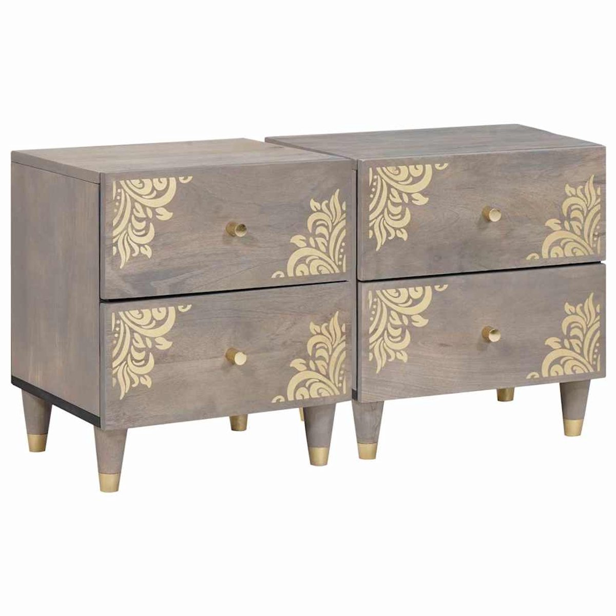 vidaXL Nachtkastje - 2 - st - Grijs - 40 - x - 33 - x - 46 - cm - Massief - Mango - Hout