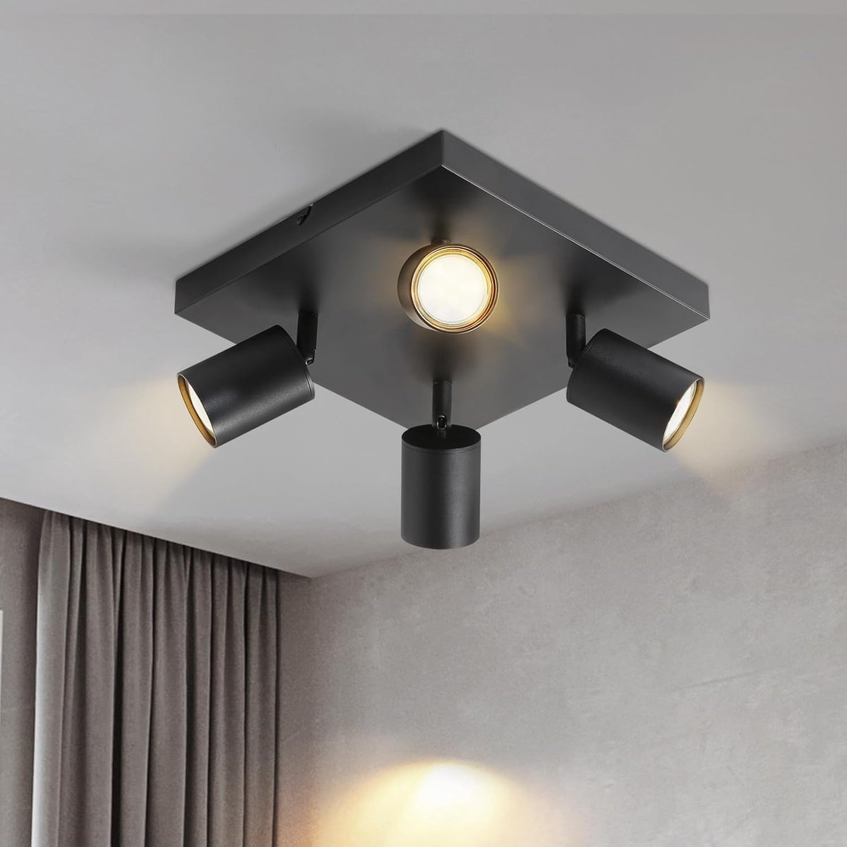 Glitzerlife LED Plafondspot - Plafondlamp - 4-lichts GU10 Fitting - Zwart Vierkant - 350° Draaibaar - Modern Design Woonkamer Slaapkamer Hal - Exclusief Lichtbron