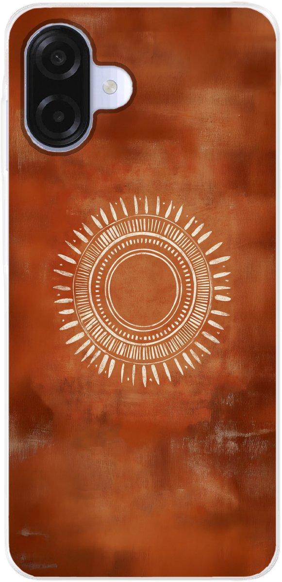 Telefoonhoesje Geschikt voor Samsung Galaxy A07 hoesje - Abstract - Lijnen - Zonnestralen - Roodbruin - Siliconen Telefoonhoesje Telefoonhoesje