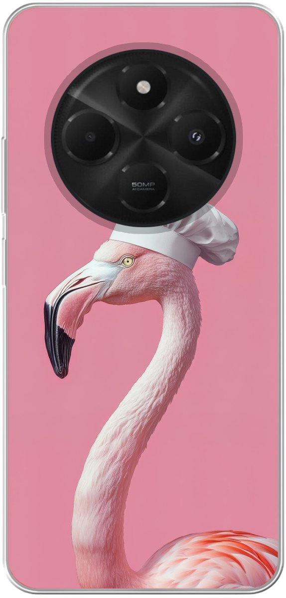 Telefoonhoesje Geschikt voor Xiaomi Geschikt voor Poco M7 hoesje - Flamingo - Roze - Koksmuts - Vogel - Siliconen Telefoonhoesje Telefoonhoesje