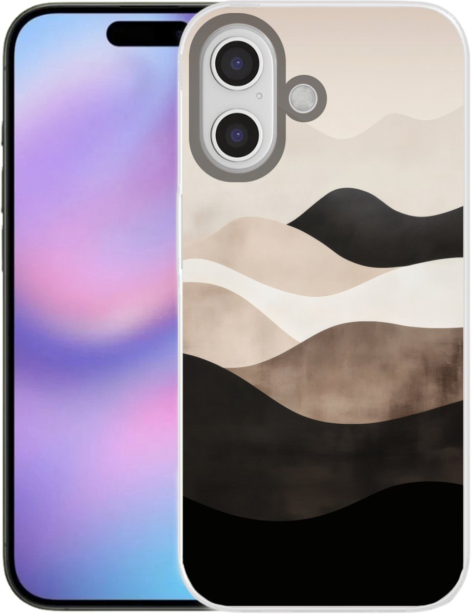 Telefoonhoesje Geschikt voor iPhone 17 hoesje - Abstract - Landschap - Golven - Crèmekleur - Siliconen Telefoonhoesje Telefoonhoesje