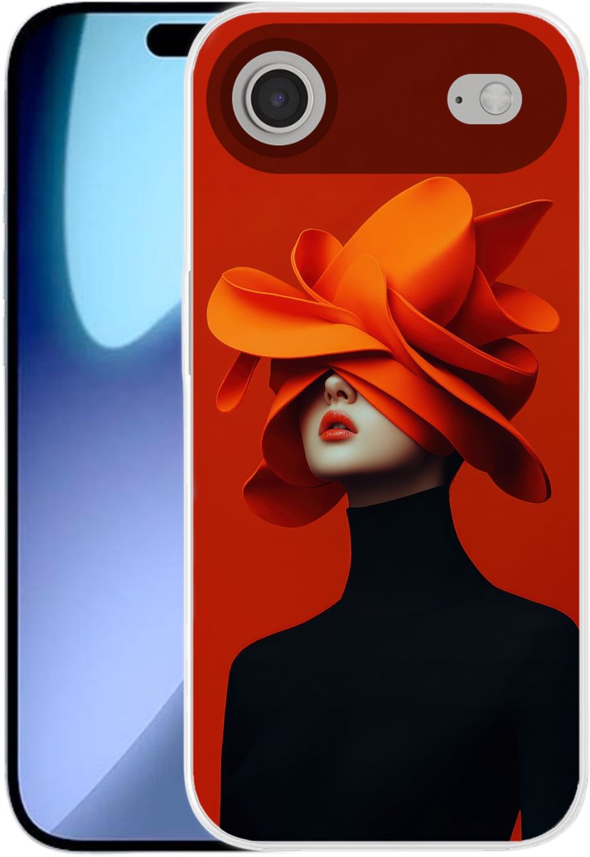 Telefoonhoesje Geschikt voor iPhone Air hoesje - Oranje - Hoed - Vrouw - Siliconen Telefoonhoesje Telefoonhoesje