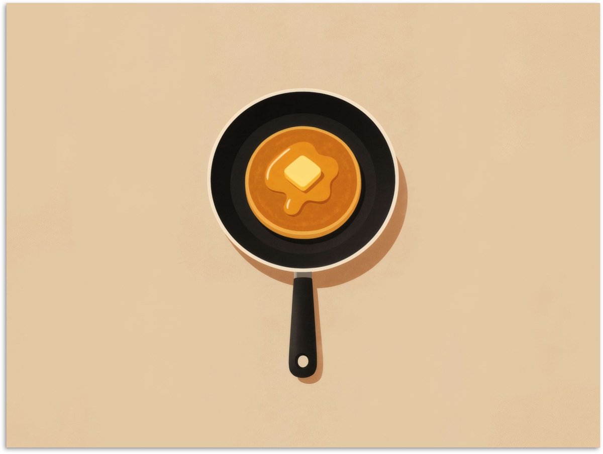 Poster 40x30 cm - Pannenkoek - Koekenpan - Boter - Minimalistisch - Posters - Kamer decora