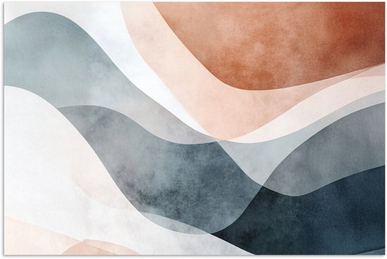 Abstracte golven in bruin, crème, grijs en donkerblauw.