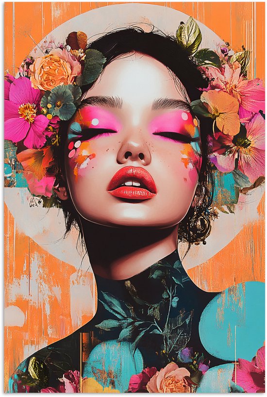 Poster 40x60 cm - Portret - Vrouw - Abstract - Bloemen - Posters - Kamer decoratie - Wanddecoratie woonkamer - Muurdecoratie slaapkamer