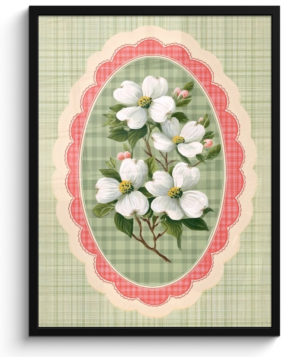 FrameYourWall Poster in lijst - Fotolijst 60x80 cm - Posters - Bloemen - Illustratie - Geruit - Groen - Posterlijst zwart - Decoratie - Wanddecoratie woonkamer - Muurdecoratie slaapkamer