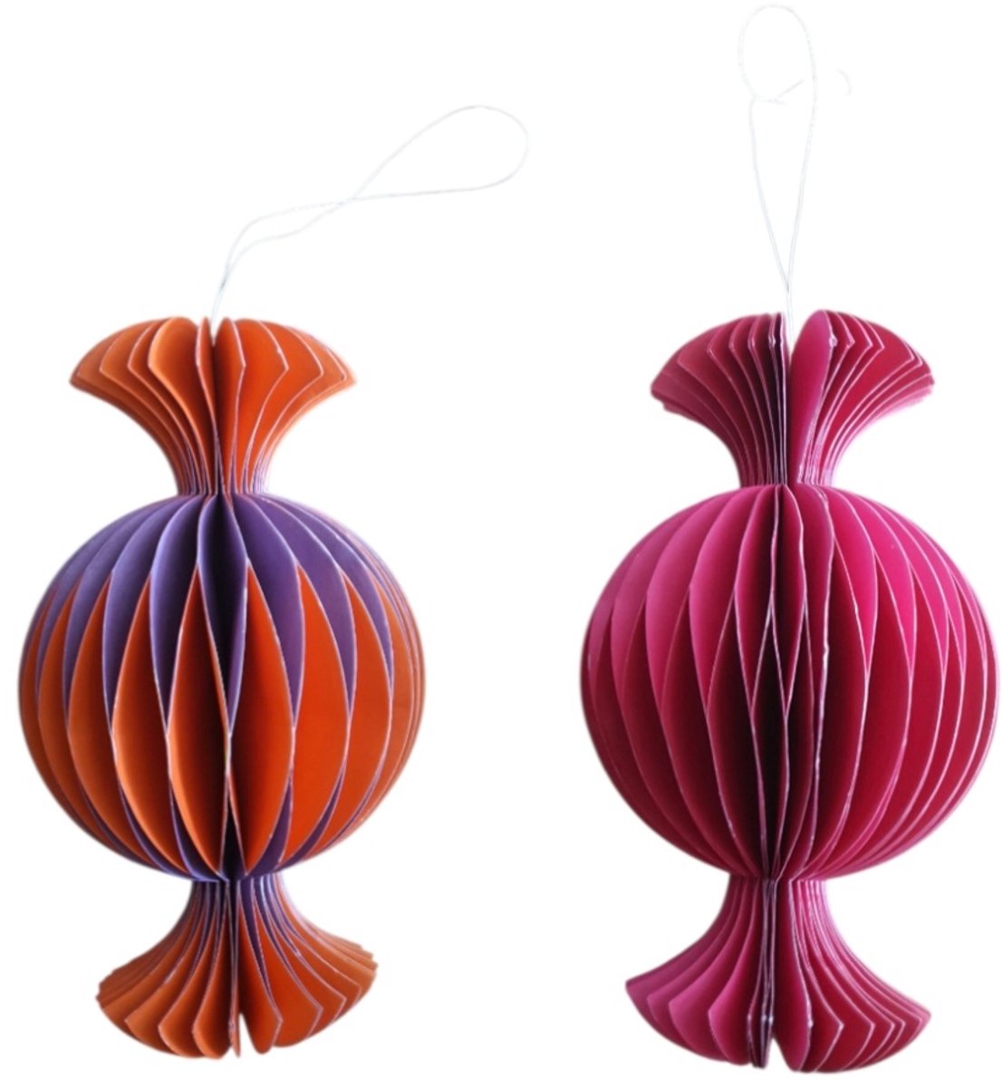 House of Seasons Papier hang ornament ,Set van 4 oranje paars, H20xD11cm