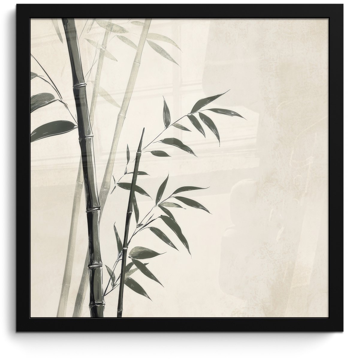 FrameYourWall Poster in lijst - Fotolijst 40x40 cm - Posters - Japandi - Bamboe - Beige - Posterlijst zwart - Decoratie - Wanddecoratie woonkamer - Muurdecoratie slaapkamer