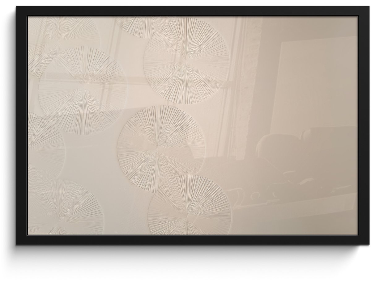 FrameYourWall Poster in lijst - Fotolijst 60x40 cm - Posters - Japandi - Beige - Modern - Posterlijst zwart - Decoratie - Wanddecoratie woonkamer - Muurdecoratie slaapkamer Japandi - Cirkels
