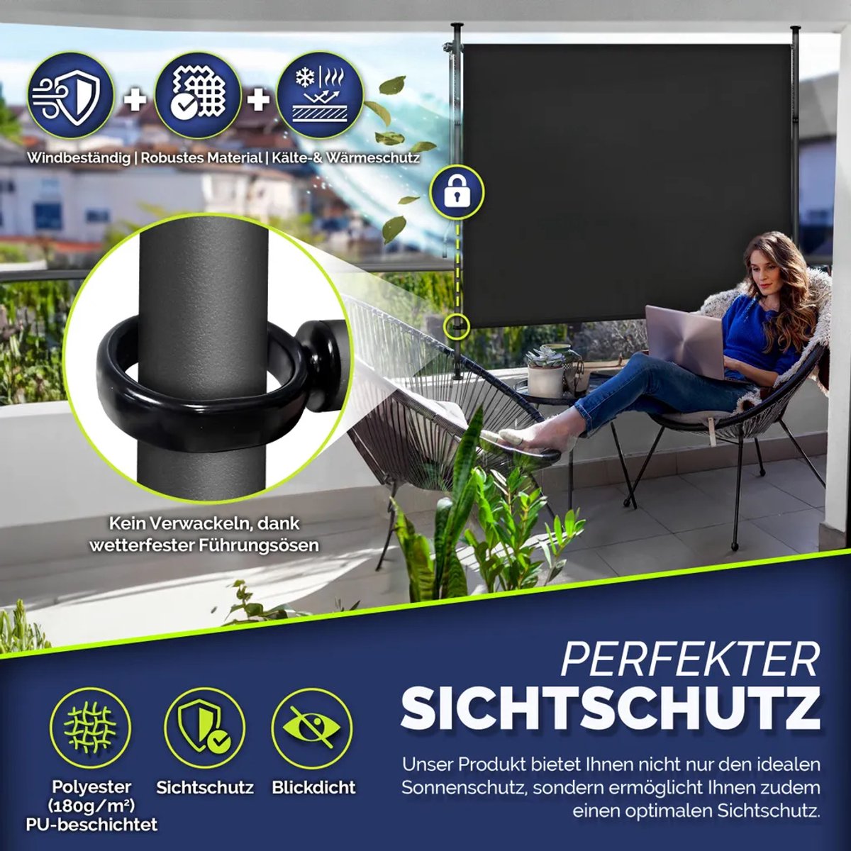 Goedkoop KESSER® Zonnescherm Beige Luifel verticale Zonwering 150 x 310 cm Klemluifel