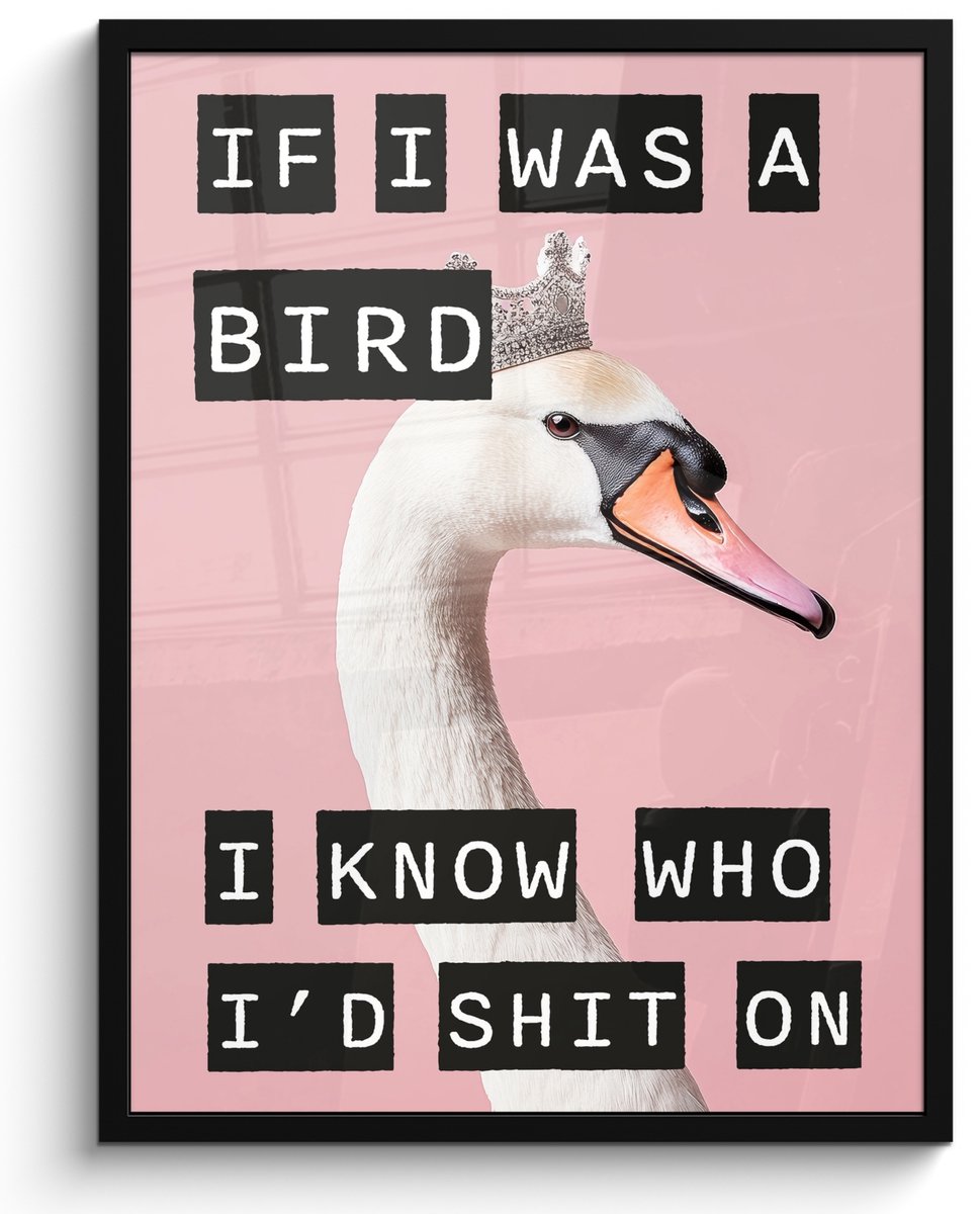 FrameYourWall Poster in lijst - Fotolijst 60x80 cm - Posters - Zwaan - Vogel - Decoratie - Roze - Posterlijst zwart - Decoratie - Wanddecoratie woonkamer - Muurdecoratie slaapkamer