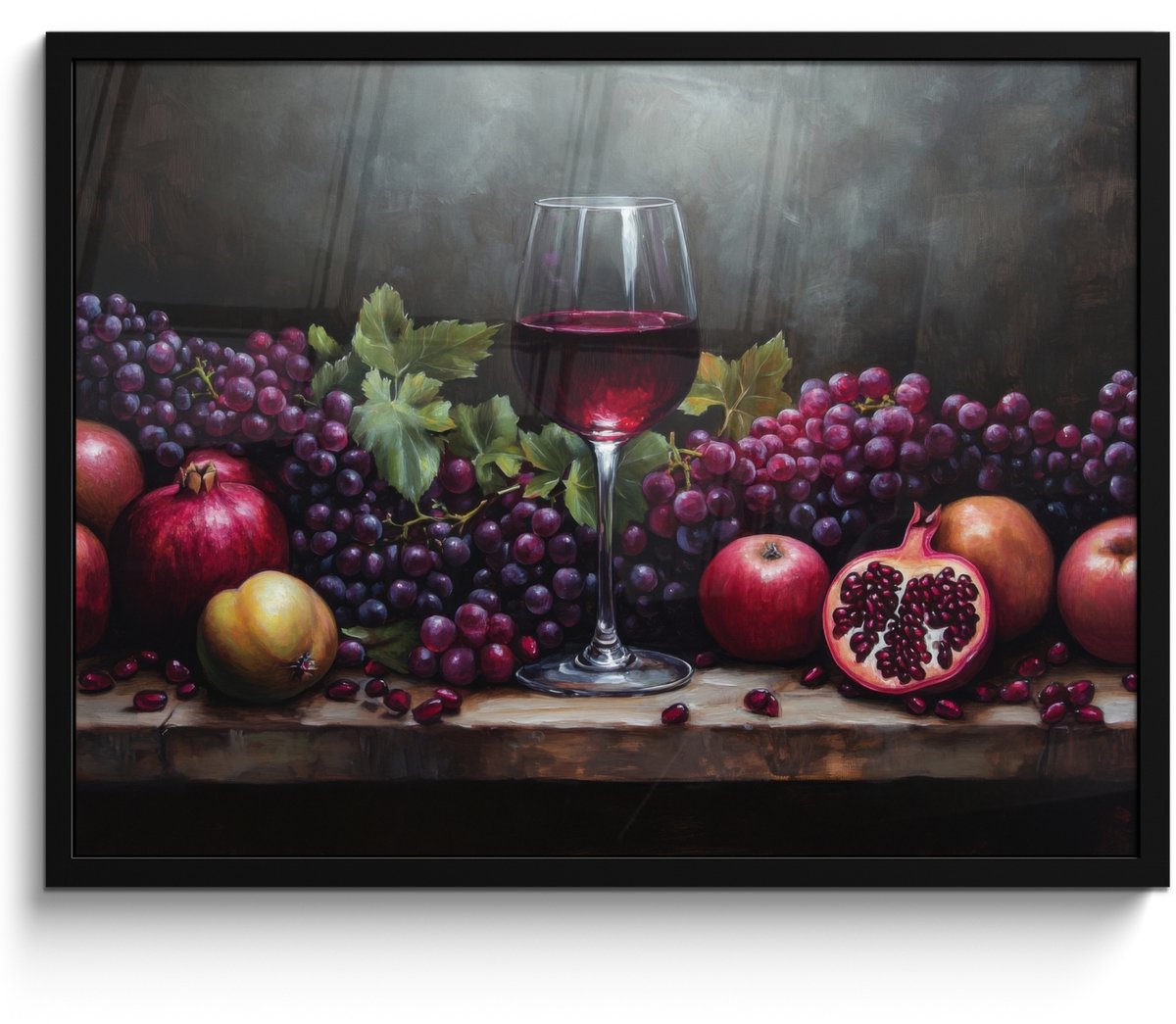 FrameYourWall Poster in lijst - Fotolijst 80x60 cm - Posters - Wijn - Fruit - Stilleven - Posterlijst zwart - Decoratie - Wanddecoratie woonkamer - Muurdecoratie slaapkamer