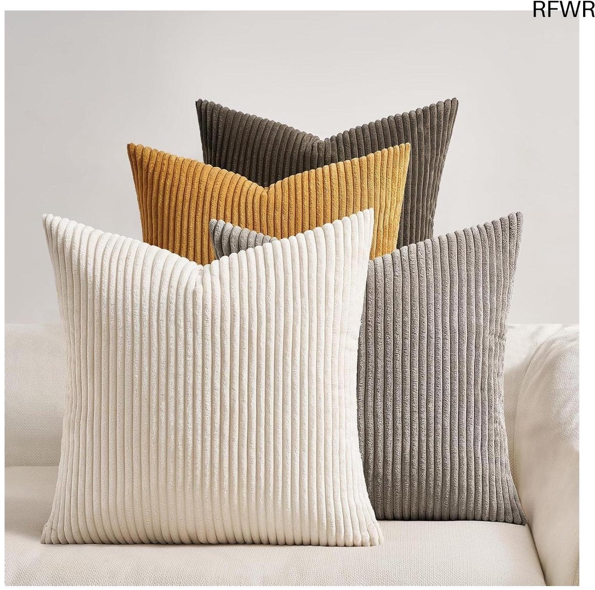 RFWR Set van 4 Fluweel Kussenhoezen 40x40 cm - Gestreept en Milieuvriendelijk Donkergroen