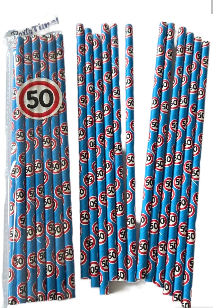 Rietjes met 50 opdruk, 12 stuks, Verjaardag, Sarah, Abraham, Wegwerp, Papier.
