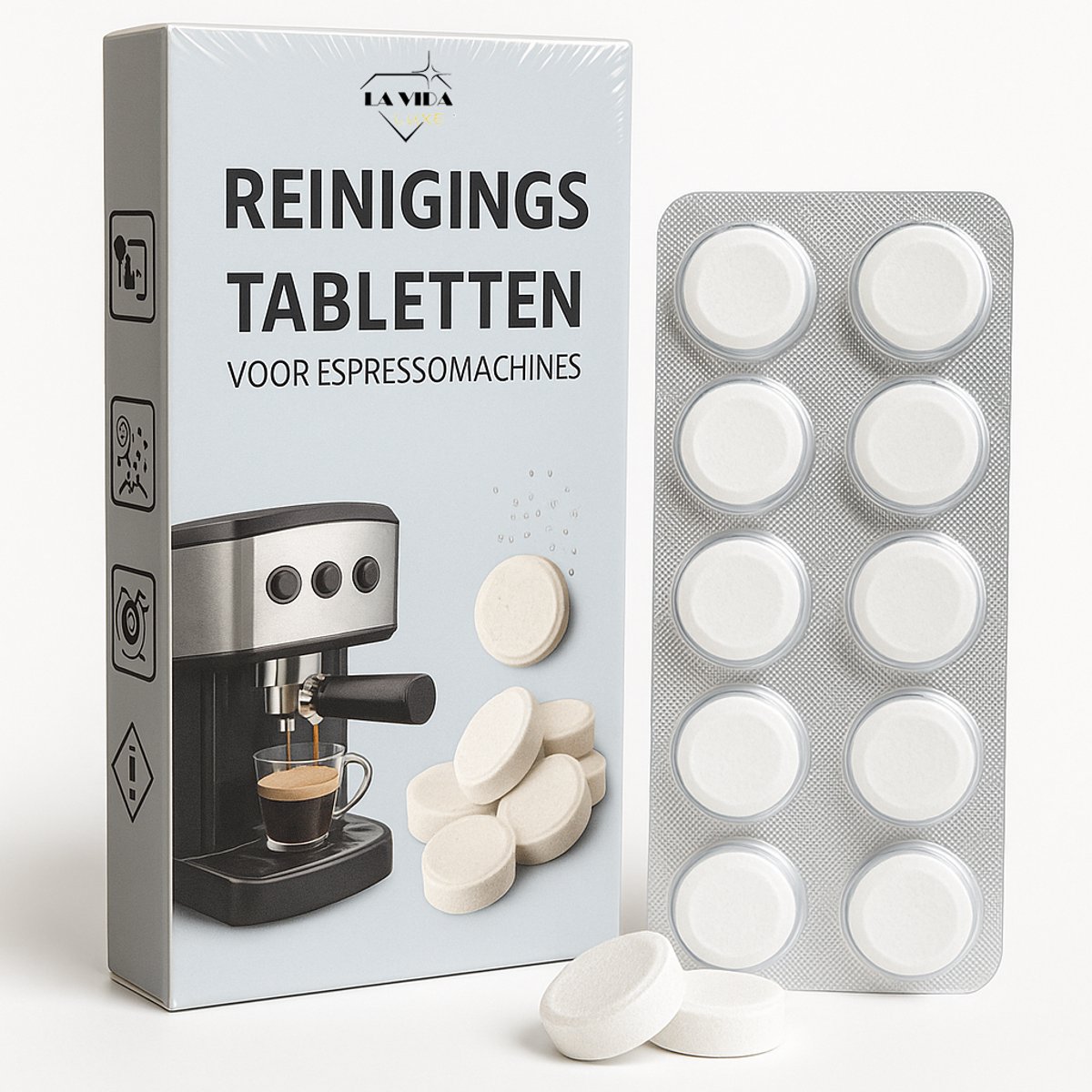 La Vida Luxe Reinigingstabletten Koffiemachine – 20 Stuks – Universele Koffiemachine Reiniger – Onderhoudstabletten voor Espresso- en Koffiezetapparaten — afbeelding 1