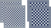 DDDDD - Barbeque - Theedoeken en Keukendoeken - Set van 4 stuks - 60x65 cm/50x55 cm - Geblokt - Blauw