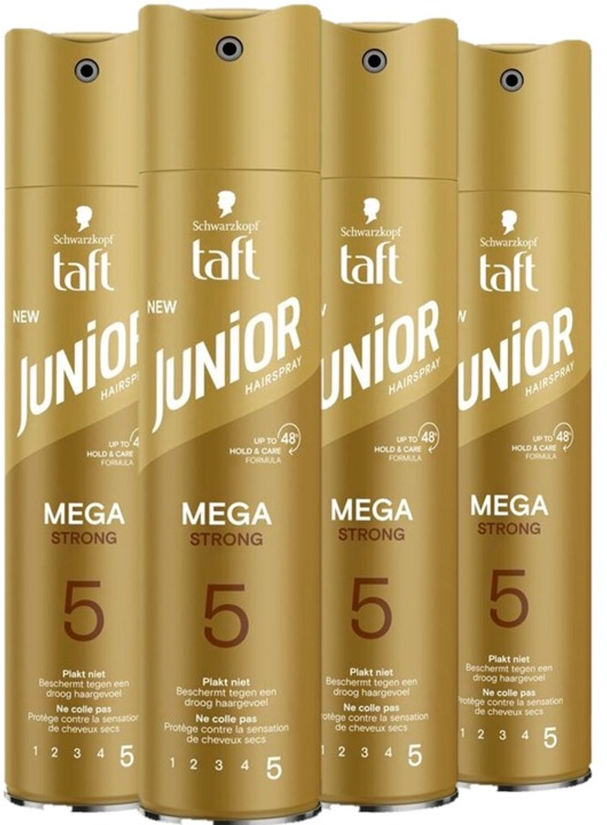Taft Junior Hairspray Mega Strong - 4 x 250 ml - Voordeelverpakking