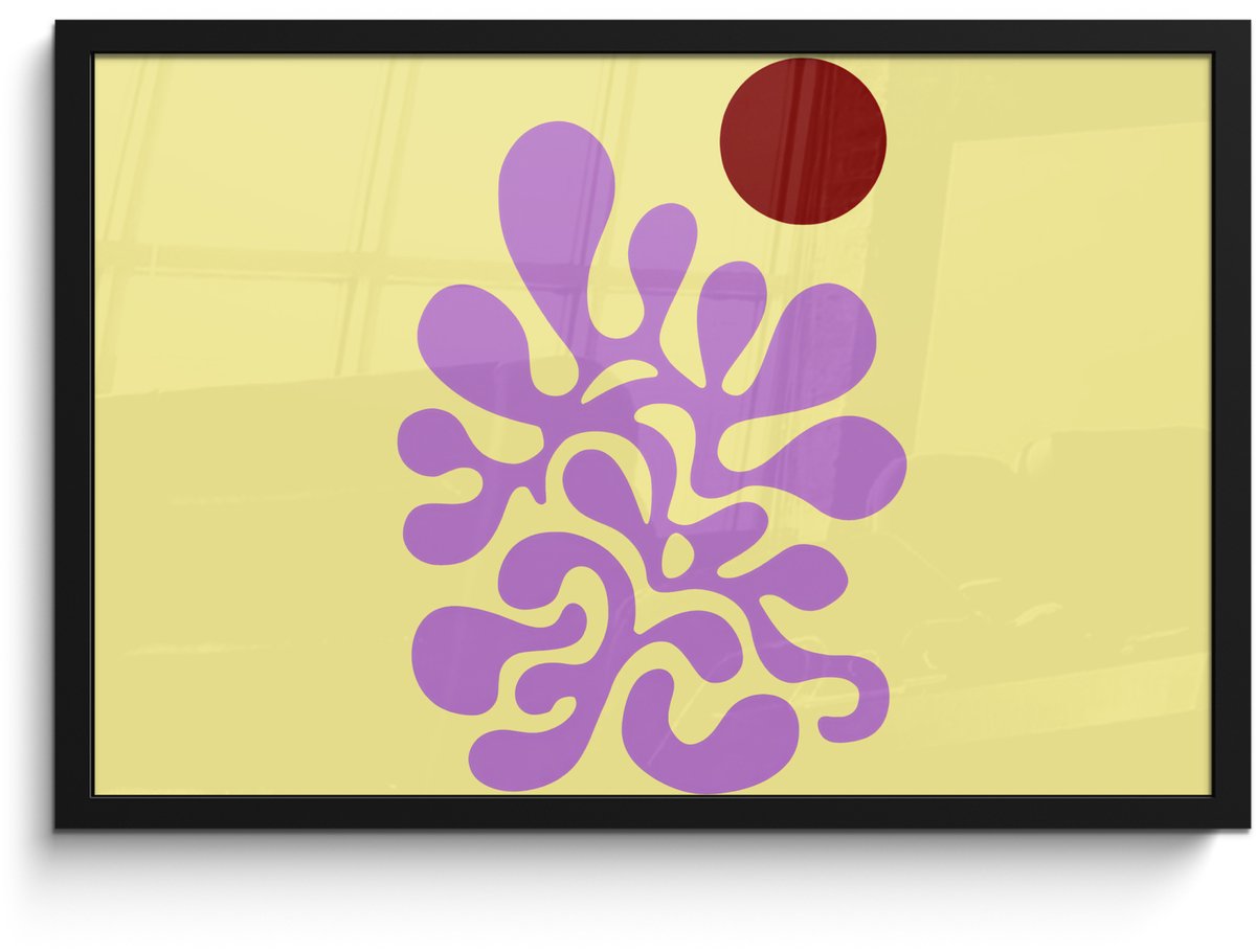 FrameYourWall Poster in lijst - Fotolijst 60x40 cm - Posters - Koraal - Cirkel - Abstract - Geel - Posterlijst zwart - Decoratie - Wanddecoratie woonkamer - Muurdecoratie slaapkamer