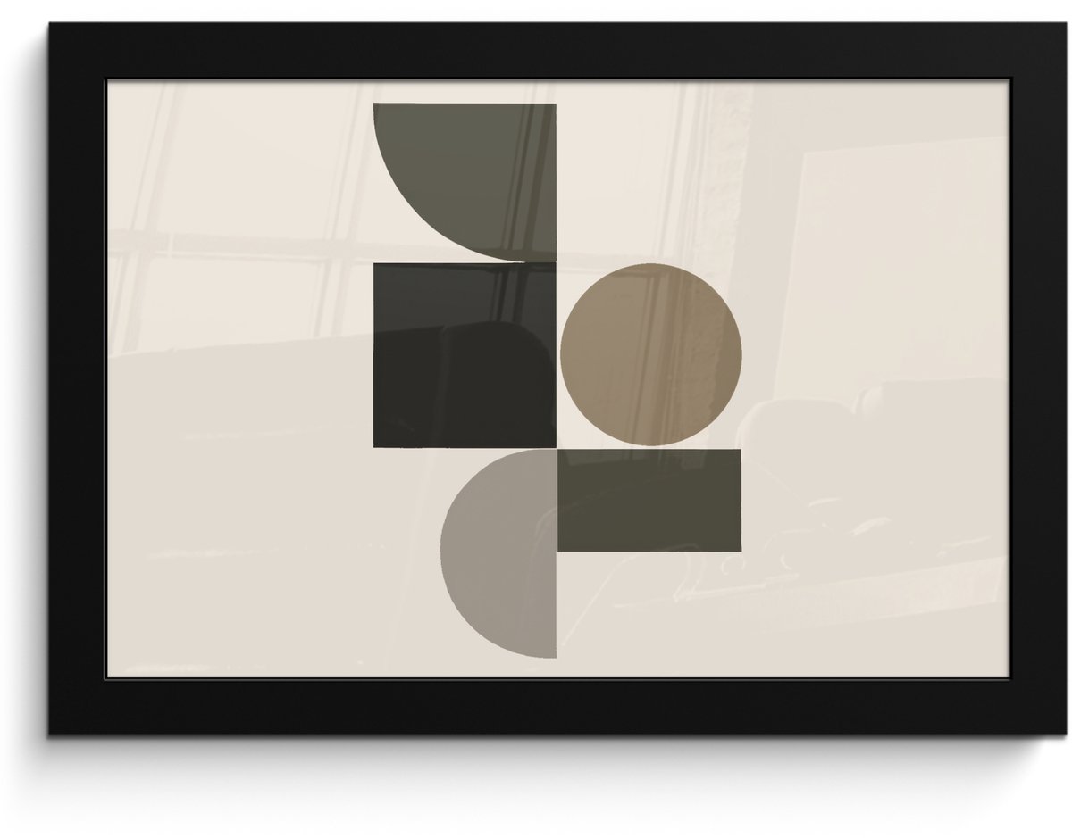 FrameYourWall Poster in lijst - Fotolijst 30x20 cm - Posters - Aardetinten - Abstracte compositie - Eenvoudige vormen - Posterlijst zwart - Decoratie - Wanddecoratie woonkamer - Muurdecoratie slaapkamer Aardetinten - Vormen