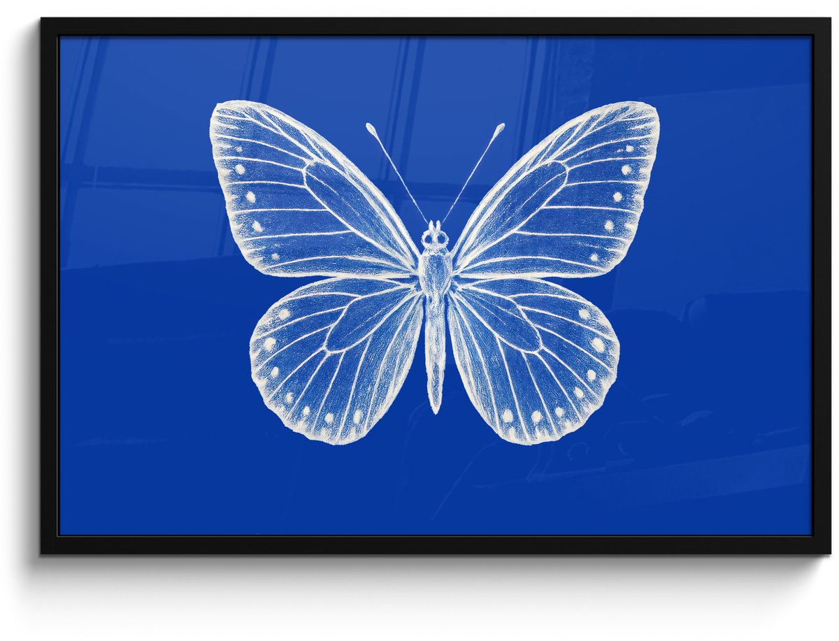 FrameYourWall Poster in lijst - Fotolijst 90x60 cm - Posters - Vlinder - Wit - Getekend - Stippen - Posterlijst zwart - Decoratie - Wanddecoratie woonkamer - Muurdecoratie slaapkamer