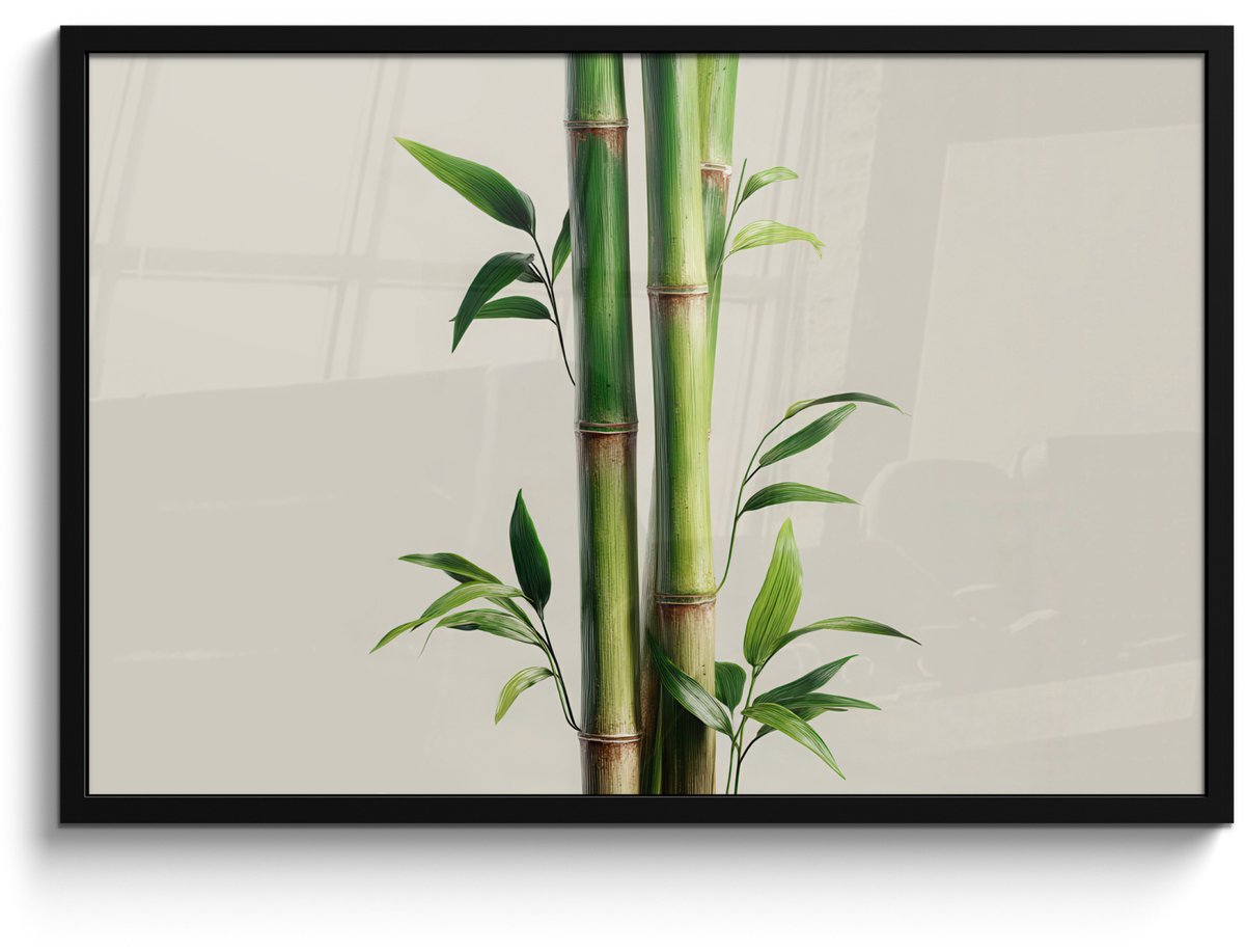 FrameYourWall Poster in lijst - Fotolijst 90x60 cm - Posters - Bamboestengels - Sierlijk - Groen - Posterlijst zwart - Decoratie - Wanddecoratie woonkamer - Muurdecoratie slaapkamer