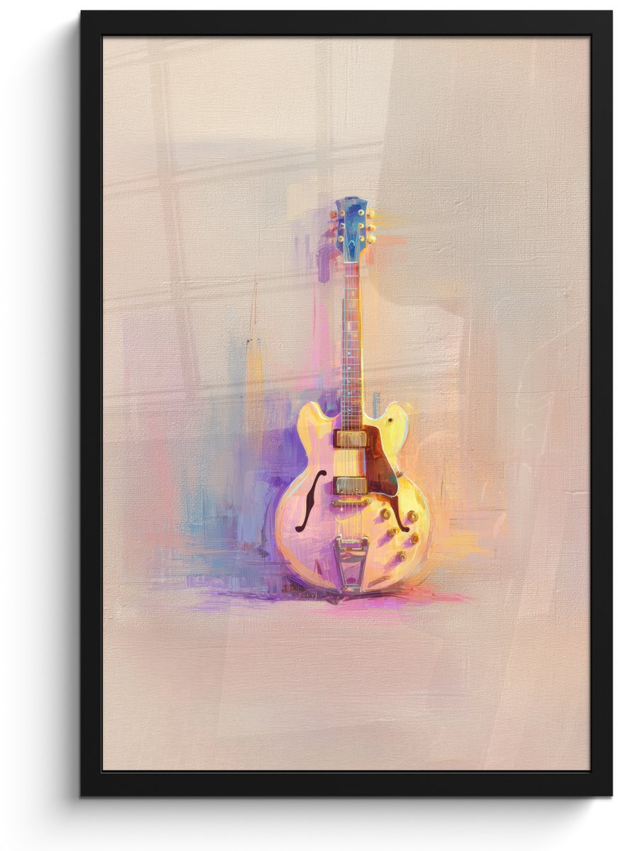 FrameYourWall Poster in lijst - Fotolijst 40x60 cm - Posters - Gitaar - Pastel - Schilderachtig - Posterlijst zwart - Decoratie - Wanddecoratie woonkamer - Muurdecoratie slaapkamer