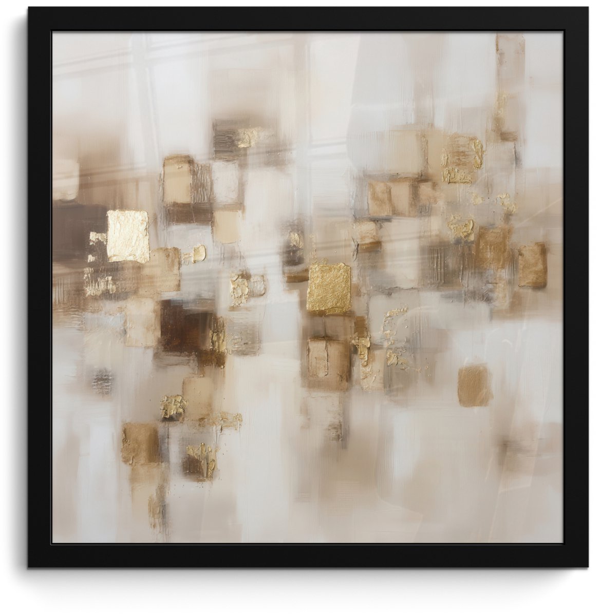 FrameYourWall Poster in lijst - Fotolijst 40x40 cm - Posters - Abstracte vierkanten - Aardetonen - Mistig - Posterlijst zwart - Decoratie - Wanddecoratie woonkamer - Muurdecoratie slaapkamer Aardetonen - Mistig - Abstract