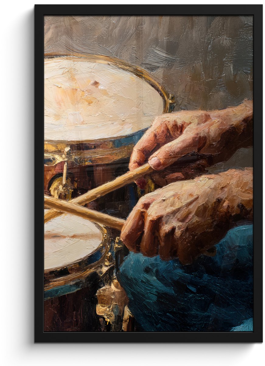 FrameYourWall Poster in lijst - Fotolijst 40x60 cm - Posters - Drumstokken - Olieverf - Man - Posterlijst zwart - Decoratie - Wanddecoratie woonkamer - Muurdecoratie slaapkamer