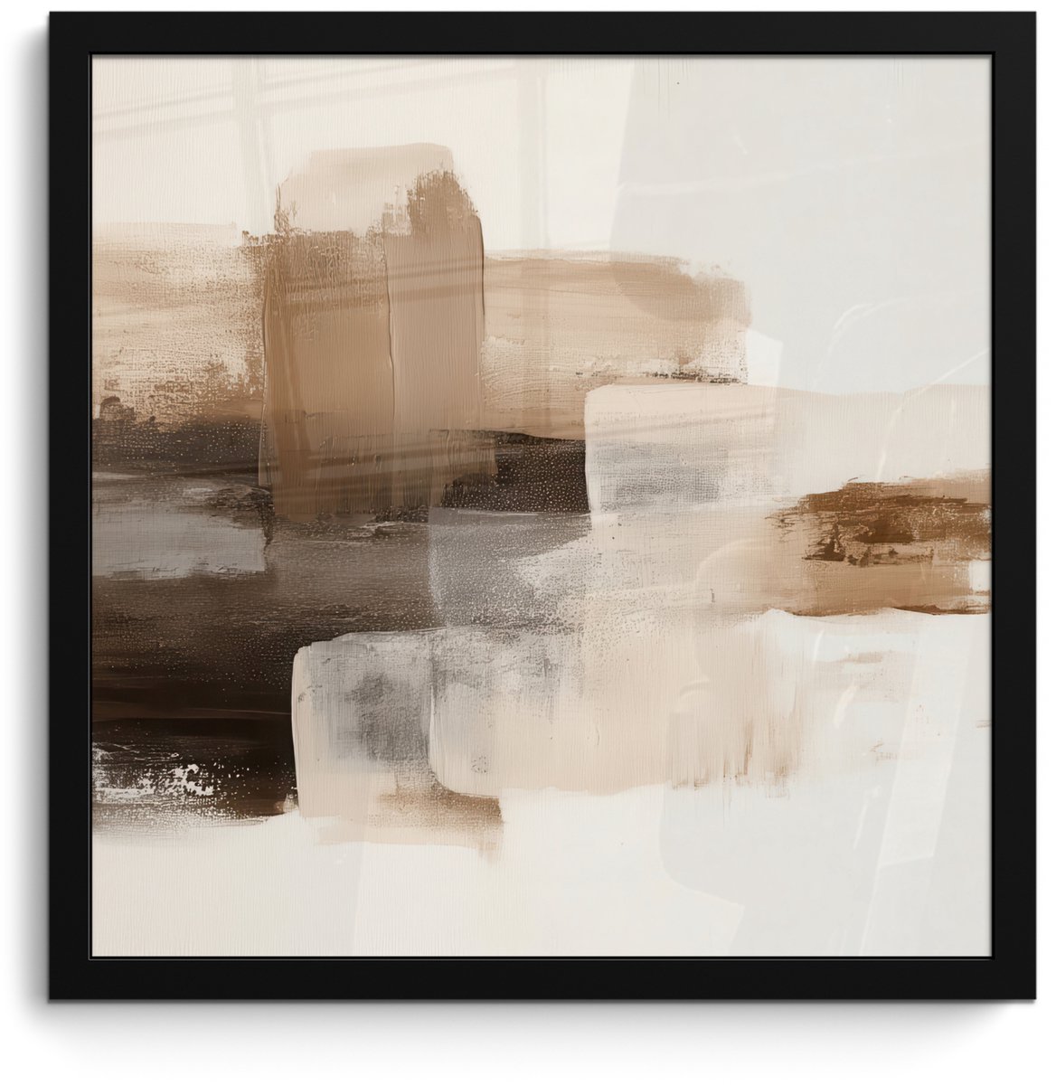 FrameYourWall Poster in lijst - Fotolijst 40x40 cm - Posters - Penseelstreken - Abstract landschap - Rust - Posterlijst zwart - Decoratie - Wanddecoratie woonkamer - Muurdecoratie slaapkamer