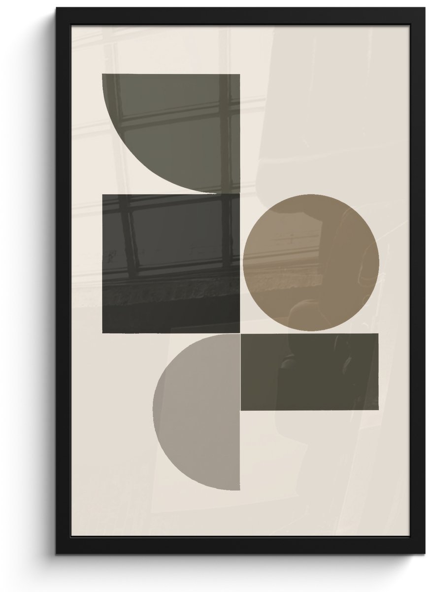 FrameYourWall Poster in lijst - Fotolijst 40x60 cm - Posters - Aardetinten - Abstracte compositie - Eenvoudige vormen - Posterlijst zwart - Decoratie - Wanddecoratie woonkamer - Muurdecoratie slaapkamer Aardetinten - Vormen