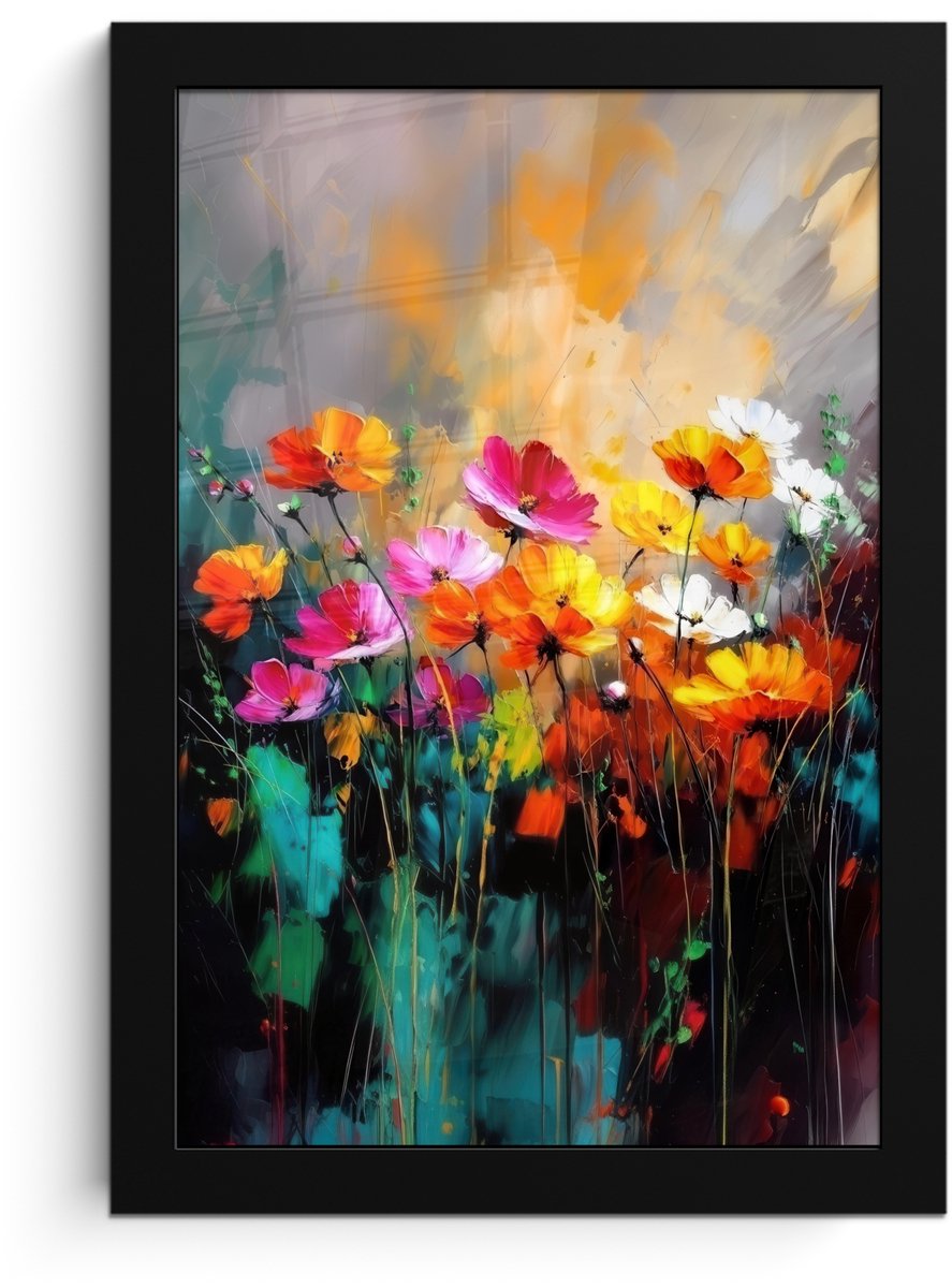 FrameYourWall Poster in lijst - Fotolijst 20x30 cm - Posters - Felgekleurd - Bloemblaadjes - Abstract - Posterlijst zwart - Decoratie - Wanddecoratie woonkamer - Muurdecoratie slaapkamer