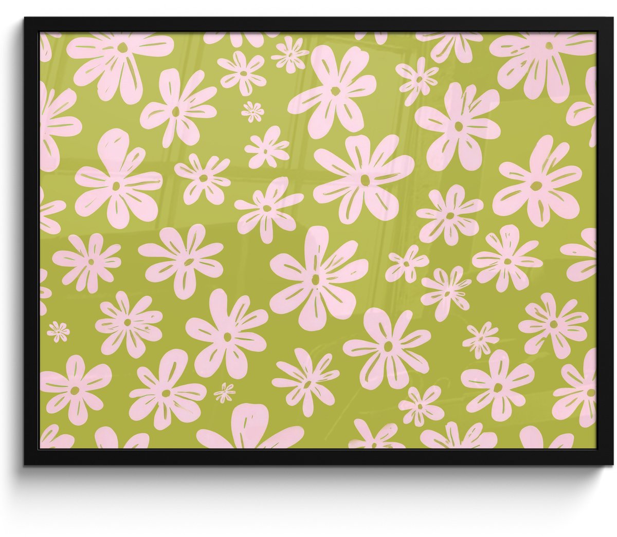 FrameYourWall Poster in lijst - Fotolijst 80x60 cm - Posters - Bloemen - Roze - Getekend - Patroon - Posterlijst zwart - Decoratie - Wanddecoratie woonkamer - Muurdecoratie slaapkamer Bloemen - Patroon